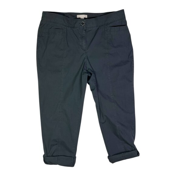 Chico's Size 2 (L) Black Cotton Pants Roll Tab Cuffs - Picture 3 of 9